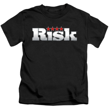 Black kid's t-shirt for ages 4 to 7 with Hasbro Risk Logo graphic