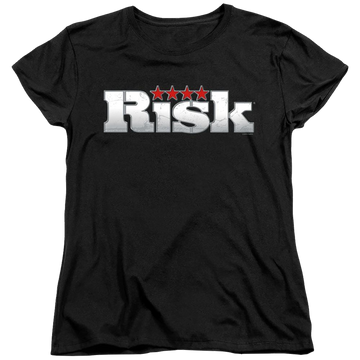 Black women's t-shirt with Hasbro Risk Logo graphic