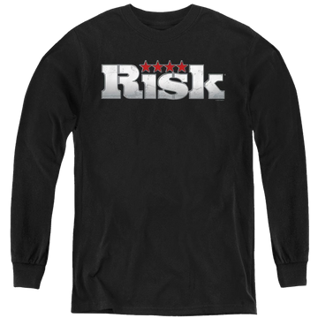 Black youth long sleeve t-shirt with Hasbro Risk Logo graphic