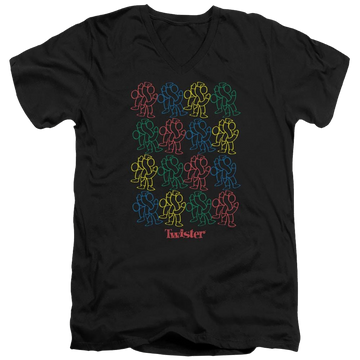 Black men's v-neck t-shirt with Hasbro Twister Retro Fashion Icon graphic