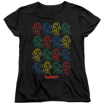Black women's t-shirt with Hasbro Twister Retro Fashion Icon graphic
