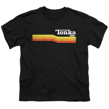 Black youth t-shirt for ages 8 to 12 with Hasbro Tonka Stripe graphic