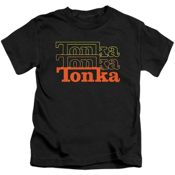 Black kid's t-shirt for ages 4 to 7 with Hasbro Tonka Tonka Tonka graphic