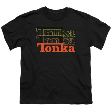 Black youth t-shirt for ages 8 to 12 with Hasbro Tonka Tonka Tonka graphic