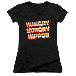 Hungry Hungry Hippos Vintage Logo - Juniors V-Neck T-Shirt Juniors V-Neck T-Shirt Hungry Hungry Hippos   