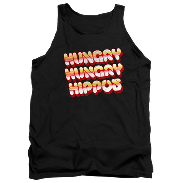 Black men's tank with Hungry Hungry Hippos Vintage Logo graphic