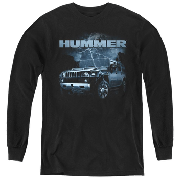 Black youth long sleeve t-shirt with Hummer Stormy Ride graphic