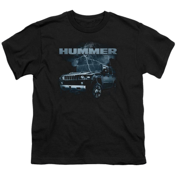 Black youth t-shirt for ages 8 to 12 with Hummer Stormy Ride graphic