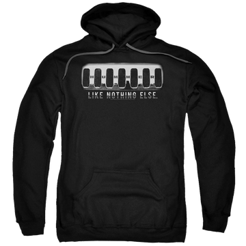 Black pullover hoodie with Hummer Grill graphic