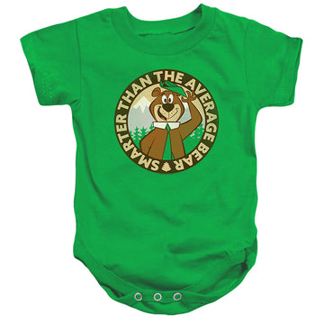 Kelly green baby bodysuit with Yogi Bear Smarter Than Average graphic