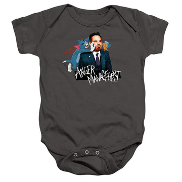Charcoal baby bodysuit with Tom and Jerry Anger Management graphic