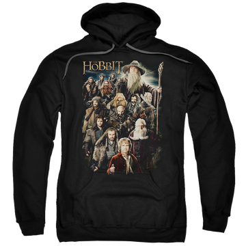 Black pullover hoodie with The Hobbit Somber Company graphic
