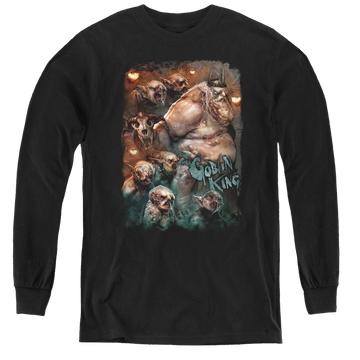 Black youth long sleeve t-shirt with The Hobbit Goblin King graphic