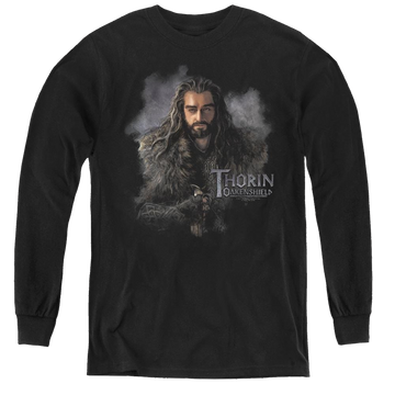 Black youth long sleeve t-shirt with The Hobbit Thorin Oakenshield graphic