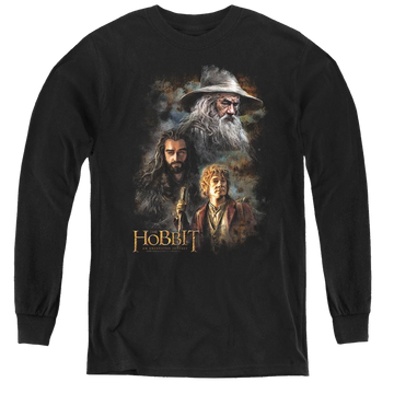 Black youth long sleeve t-shirt with The Hobbit Painting graphic