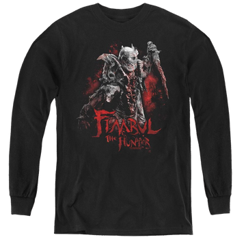 Black youth long sleeve t-shirt with The Hobbit Fimbul The Hunter graphic