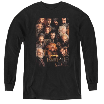 Black youth long sleeve t-shirt with The Hobbit Dwarves Poster graphic
