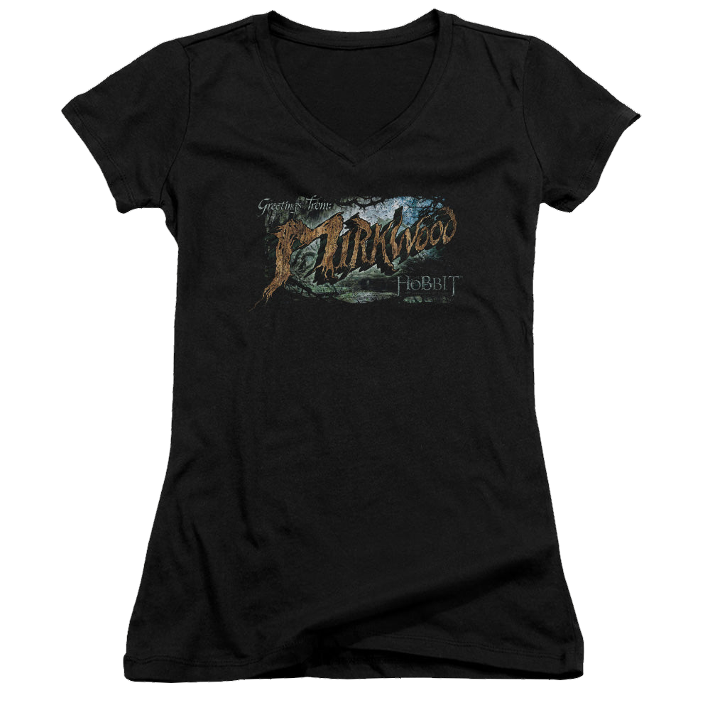 Hobbit Movie Trilogy, The Greetings From Mirkwood - Juniors V-Neck T-Shirt Juniors V-Neck T-Shirt The Hobbit   