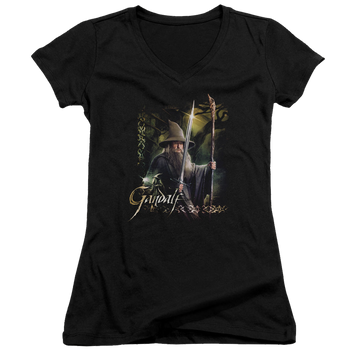 Hobbit Movie Trilogy, The Sword And Staff - Juniors V-Neck T-Shirt Juniors V-Neck T-Shirt The Hobbit   