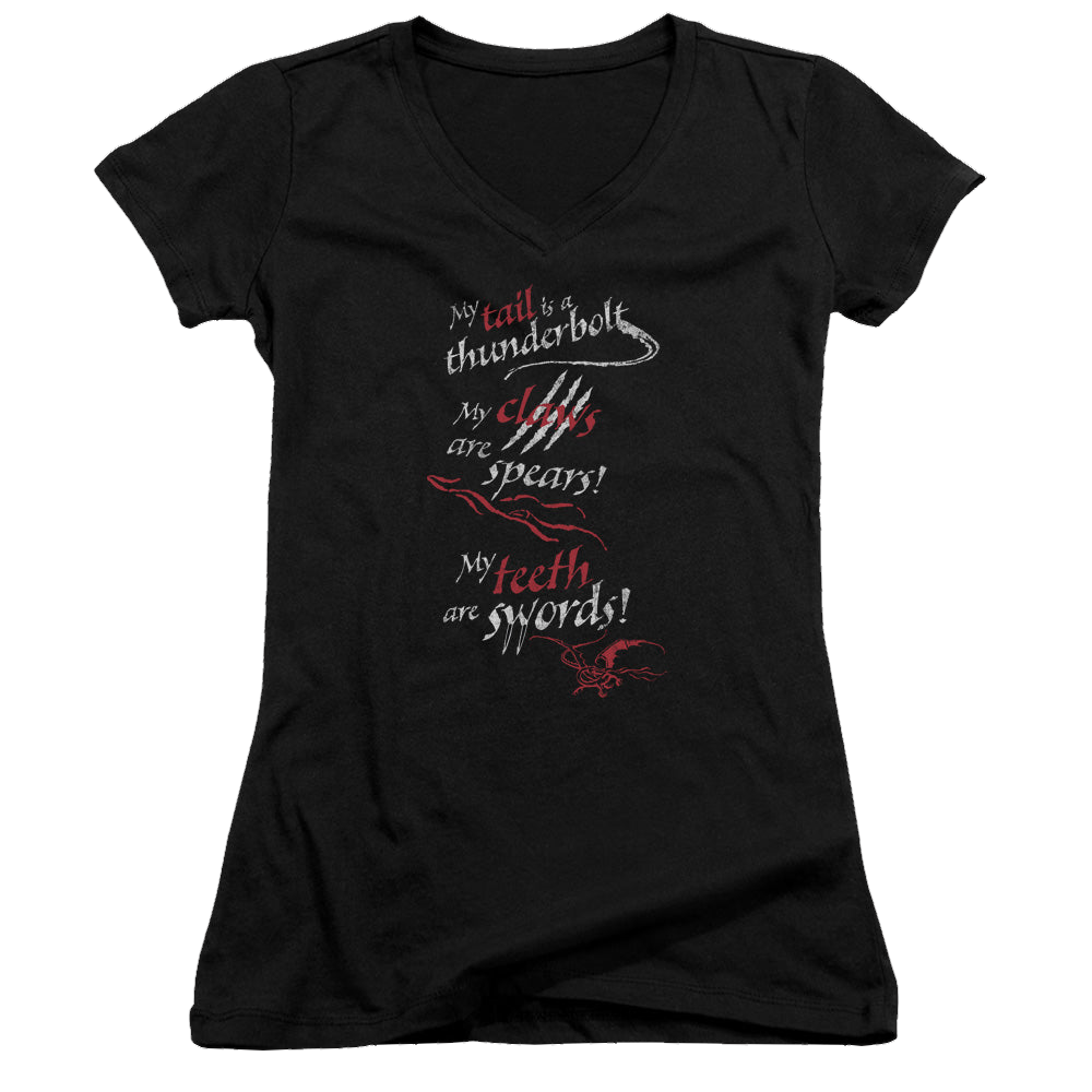 Hobbit Movie Trilogy, The Tail Claws Teeth - Juniors V-Neck T-Shirt Juniors V-Neck T-Shirt The Hobbit   