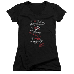 Hobbit Movie Trilogy, The Tail Claws Teeth - Juniors V-Neck T-Shirt Juniors V-Neck T-Shirt The Hobbit   