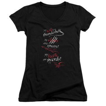 Hobbit Movie Trilogy, The Tail Claws Teeth - Juniors V-Neck T-Shirt Juniors V-Neck T-Shirt The Hobbit   