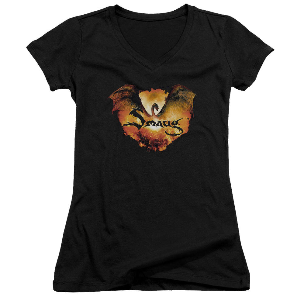 Hobbit Movie Trilogy, The Reign In Flame - Juniors V-Neck T-Shirt Juniors V-Neck T-Shirt The Hobbit   