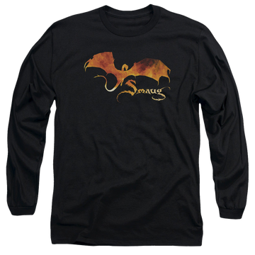Black men's long sleeve t-shirt with The Hobbit Smaug On Fire graphic