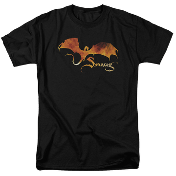 Black men's regular fit t-shirt with The Hobbit Smaug On Fire graphic