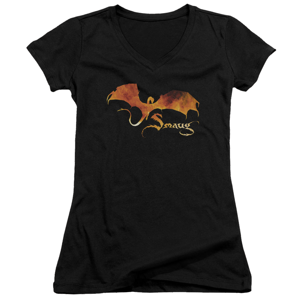 Hobbit Movie Trilogy, The Smaug On Fire - Juniors V-Neck T-Shirt Juniors V-Neck T-Shirt The Hobbit   