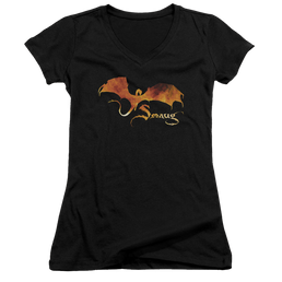 Hobbit Movie Trilogy, The Smaug On Fire - Juniors V-Neck T-Shirt Juniors V-Neck T-Shirt The Hobbit   