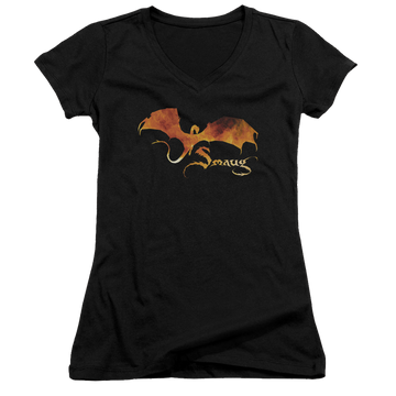 Hobbit Movie Trilogy, The Smaug On Fire - Juniors V-Neck T-Shirt Juniors V-Neck T-Shirt The Hobbit   