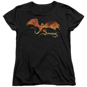 Black women's t-shirt with The Hobbit Smaug On Fire graphic