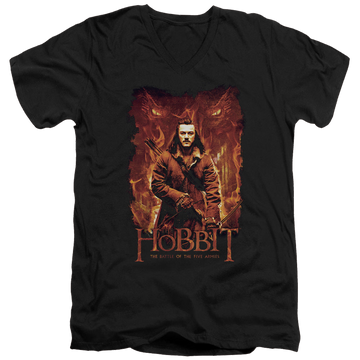 Black men's v-neck t-shirt with The Hobbit Fates graphic