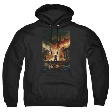 Black pullover hoodie with The Hobbit Smaug Poster graphic