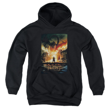 Black youth hoodie for ages 8 to 12 with The Hobbit Smaug Poster graphic