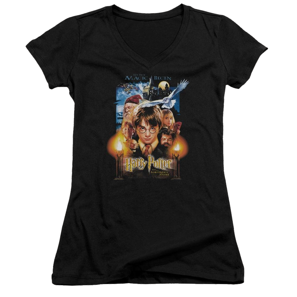 Harry Potter Movie Poster Juniors V-Neck T-Shirt Juniors V-Neck T-Shirt Harry Potter   
