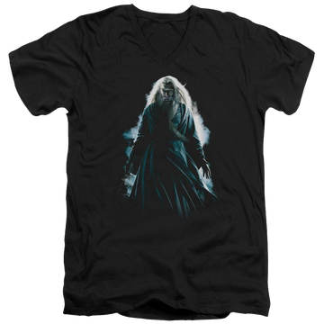 Black men's v-neck t-shirt with Harry Potter Dumbledore Burst graphic