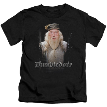 Black kid's t-shirt for ages 4 to 7 with Harry Potter Dumble Doors graphic