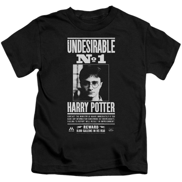 Black kid's t-shirt for ages 4 to 7 with Harry Potter Undesirable No 1 graphic