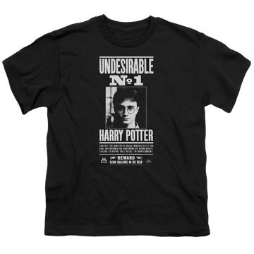 Black youth t-shirt for ages 8 to 12 with Harry Potter Undesirable No 1 graphic
