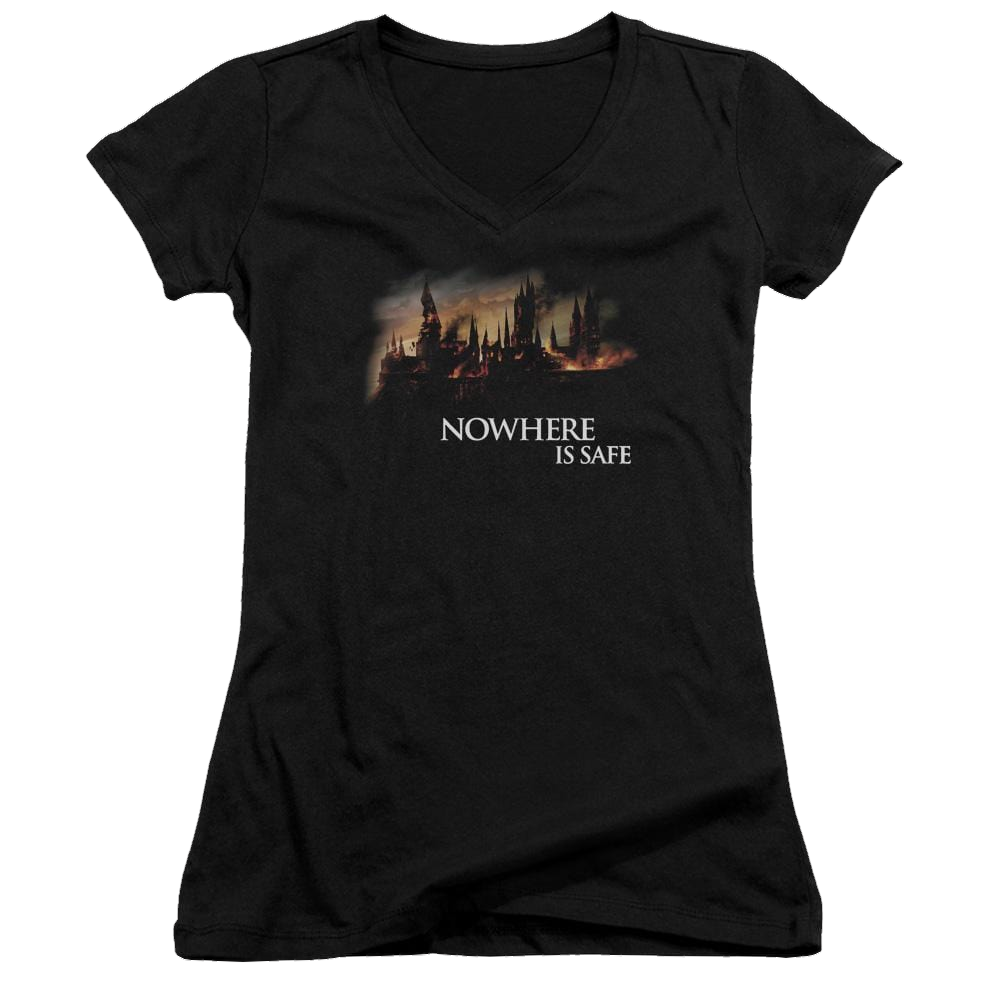 Harry Potter Burning Hogwarts Juniors V-Neck T-Shirt Juniors V-Neck T-Shirt Harry Potter   