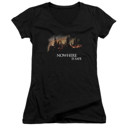 Harry Potter Burning Hogwarts Juniors V-Neck T-Shirt Juniors V-Neck T-Shirt Harry Potter   