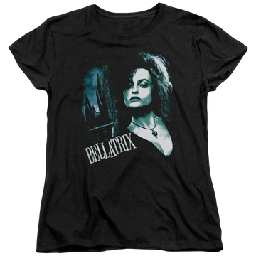 Black women's t-shirt with Harry Potter Bellatrix Closeup graphic