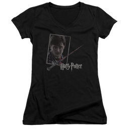 Harry Potter Harrys Wand Portrait Juniors V-Neck T-Shirt Juniors V-Neck T-Shirt Harry Potter   