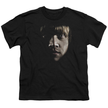 Black youth t-shirt for ages 8 to 12 with Harry Potter Ron Poster Head graphic