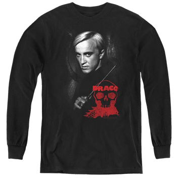 Black youth long sleeve t-shirt with Harry Potter Draco Portrait graphic