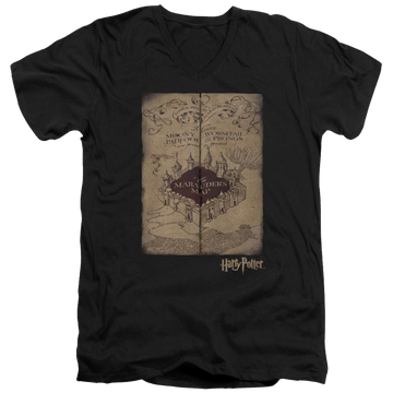 Black men's v-neck t-shirt with Harry Potter Marauders Map graphic