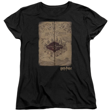 Black women's t-shirt with Harry Potter Marauders Map graphic