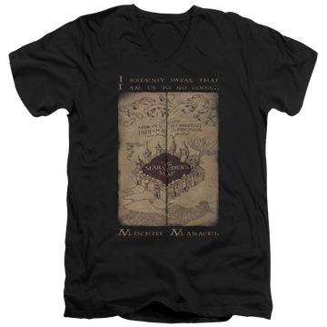 Black men's v-neck t-shirt with Harry Potter Marauders Map Words graphic